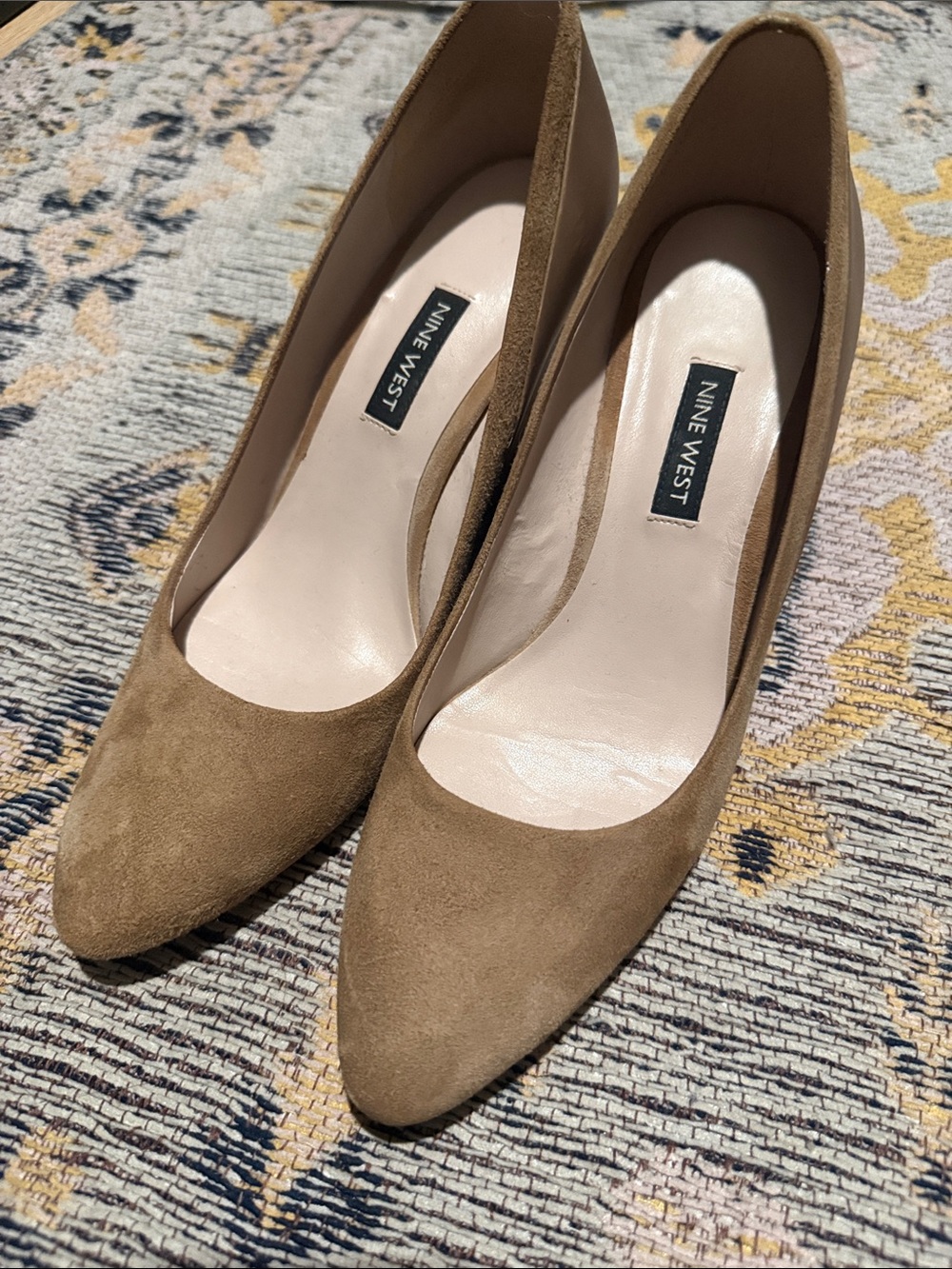 Nine West Suede Pointed-Toe Pumps in Tan